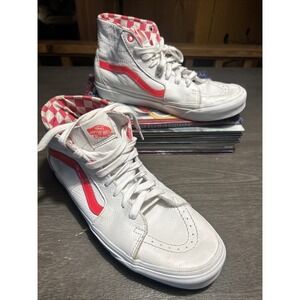 Vans Off The Wall High Top Skater Shoes White Crackle/ Pink Stripe M8.5-W10 NICE